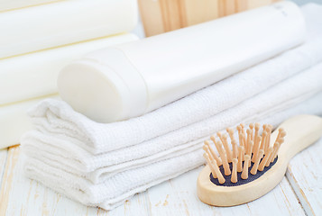 Image showing towels and shampoo