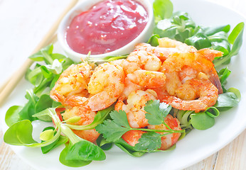 Image showing Fried shrimps with sauce