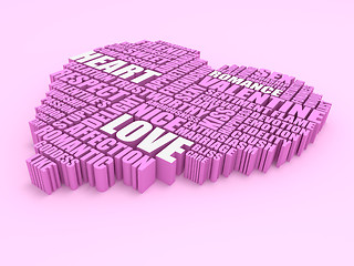 Image showing 3d group of words shaping a heart on pink background