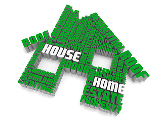 Image showing 3d group of  green white words shaping a house