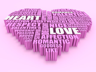 Image showing 3d group of words shaping a heart with pink background aerial vi