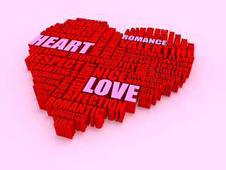 Image showing 3d group of words shaping a heart with pink red text
