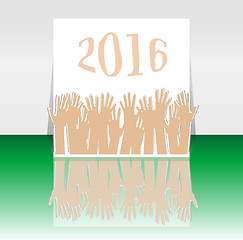 Image showing 2016 and people hands set symbol. The inscription 2016 in oriental style on abstract background