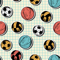 Image showing Seamless pattern with hand drawn different sport balls