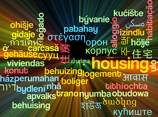 Image showing Housing multilanguage wordcloud background concept glowing