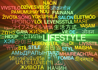 Image showing Lifestyle multilanguage wordcloud background concept glowing