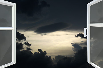Image showing opened window to the dark night heaven