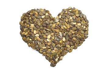 Image showing Pumpkin seeds in a heart shape