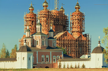 Image showing The restoration of the destroyed temple in the monastery.