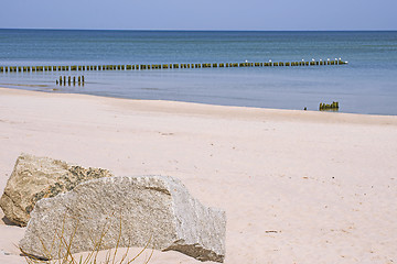 Image showing beach of Baltic Sea, Poland with groins