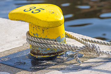 Image showing Bollard with mooring line