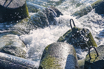 Image showing wave-breaker with spindrift