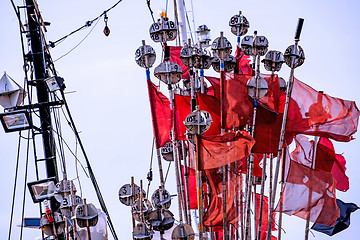 Image showing Surface marker buoys of a fishing cutter