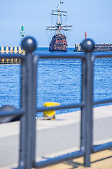 Image showing Corsair ship leaving the seaport of Ustka, Poland