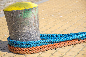 Image showing Bollard with mooring lines 