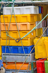 Image showing Empty boxes for fish on a trawler