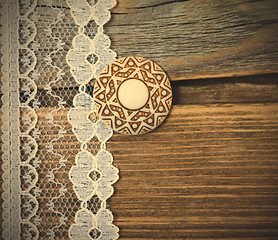 Image showing vintage button and lace tape