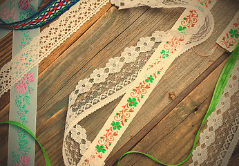 Image showing set of vintage lace, tape and ribbons