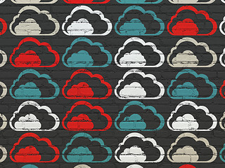 Image showing Cloud computing concept: Cloud icons on wall background