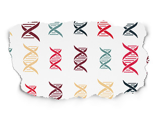 Image showing Medicine concept: DNA icons on Torn Paper background