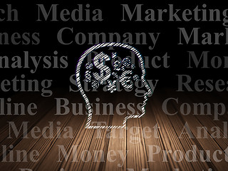 Image showing Advertising concept: Head With Finance Symbol in grunge dark room