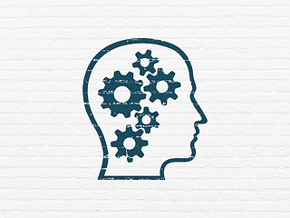 Image showing Data concept: Head With Gears on wall background