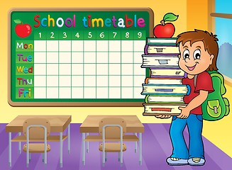 Image showing School timetable with boy holding books