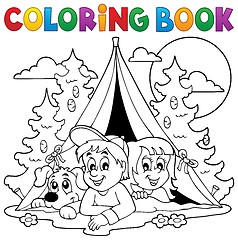 Image showing Coloring book kids camping in forest