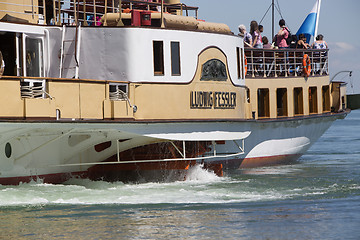 Image showing Visitors on a steamship at lake Chiemsee, Bavaria