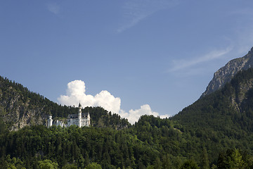 Image showing Panorama of castle Neuschwanstein in the Bavarian Alps