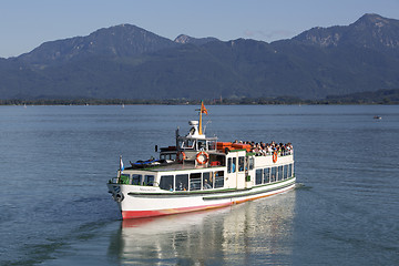 Image showing Visitors on a steamship at lake Chiemsee, Bavaria