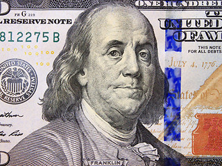 Image showing hundred dollar bank note with image of president