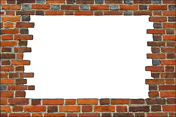 Image showing broken brick wall on the white background