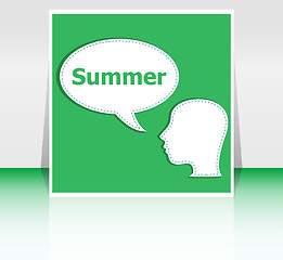 Image showing people think about summer, man and speech bubbles, summer holiday card