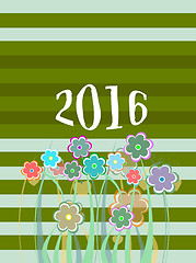 Image showing 2016 Christmas card framed with flowers set. holiday ornaments