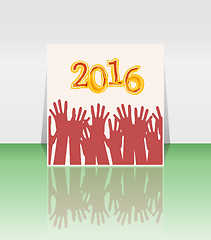 Image showing 2016 and people hands set symbol. The inscription 2016 in oriental style on abstract background