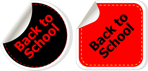 Image showing Back to school text on label tag stickers set isolated on white, education concept