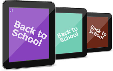 Image showing Tablet PC set with back to school word on it, isolated on white