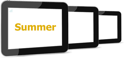 Image showing summer word on tablet pc screen, holiday concept