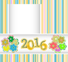 Image showing new year 2016 card with flowers set, christmas holiday invitation card