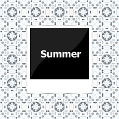 Image showing summer background, summer words on empty photo frame, summer holiday