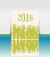 Image showing 2016 and people hands set symbol. The inscription 2016 in oriental style on abstract background