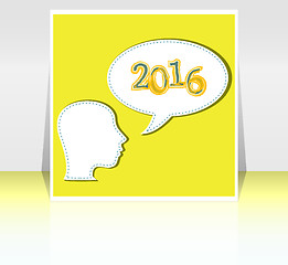 Image showing Smiling business woman head with speech bubble,  2016 new year card