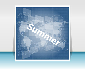 Image showing abstract digital touch screen with summer word, abstract background