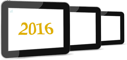 Image showing set of tablet pc or smart phone icon isolated on white with a 2016 sign