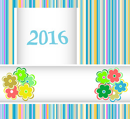 Image showing new year 2016 card with flowers set, christmas holiday invitation card