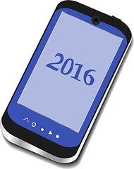 Image showing smart phone icon isolated on white with a 2016 sign