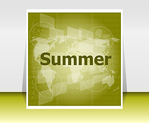 Image showing abstract digital touch screen with summer word, abstract background