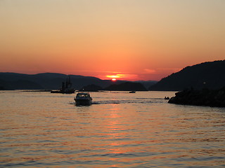 Image showing Boats in sunset