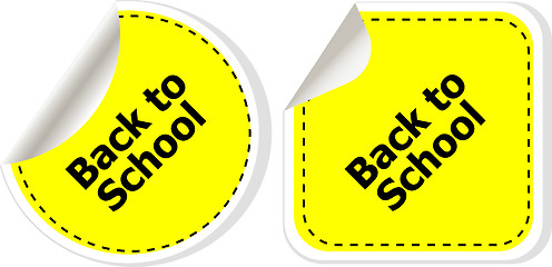 Image showing Back to school text on label tag stickers set isolated on white, education concept